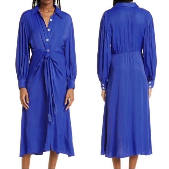 Farm Rio NWT Knotted Midi Dress in Blue Size Small - Picture 1 of 16